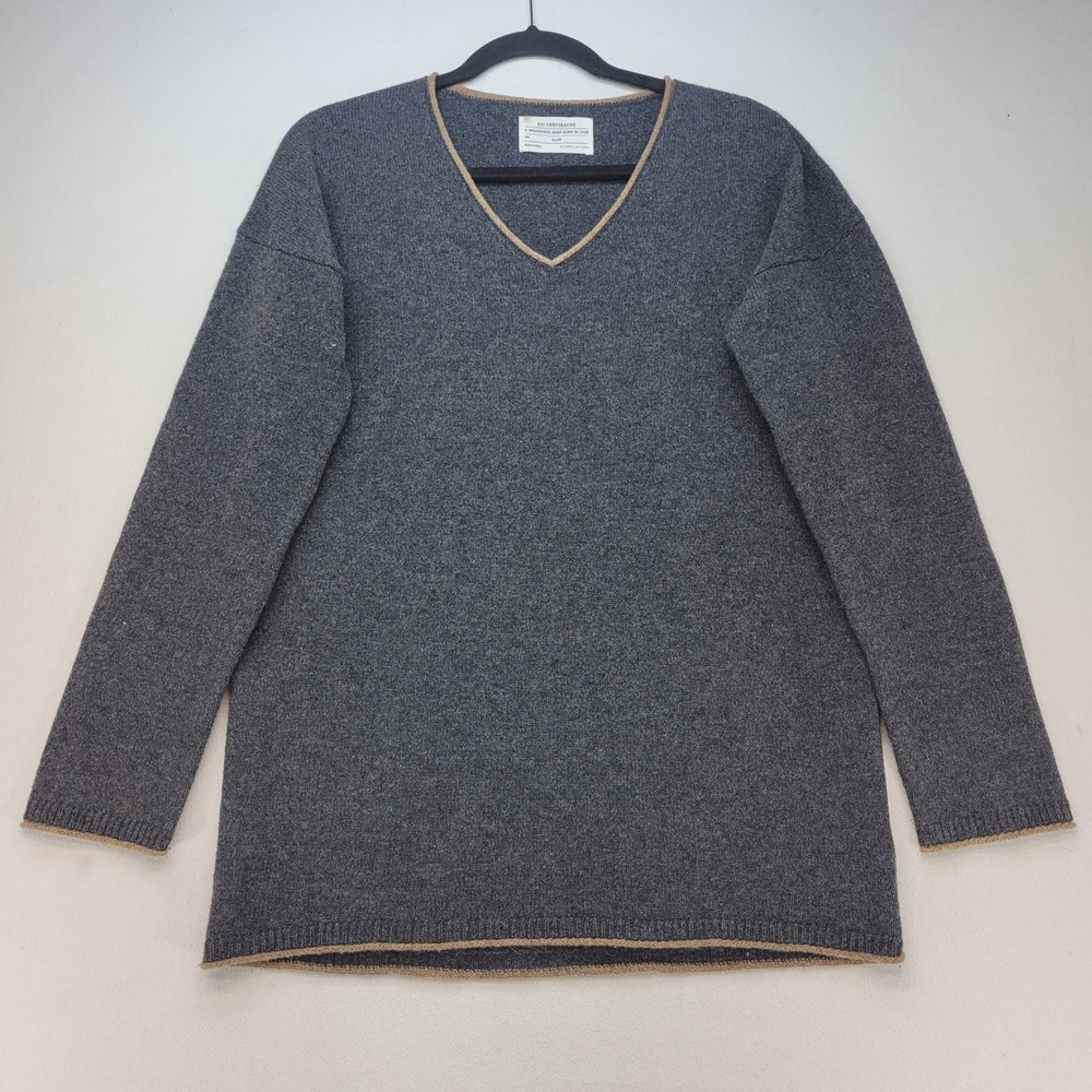 REI Co-op V-Neck Sweater Mens Small Gray Lambswool‎ Outdoor Casual Knit Pullover